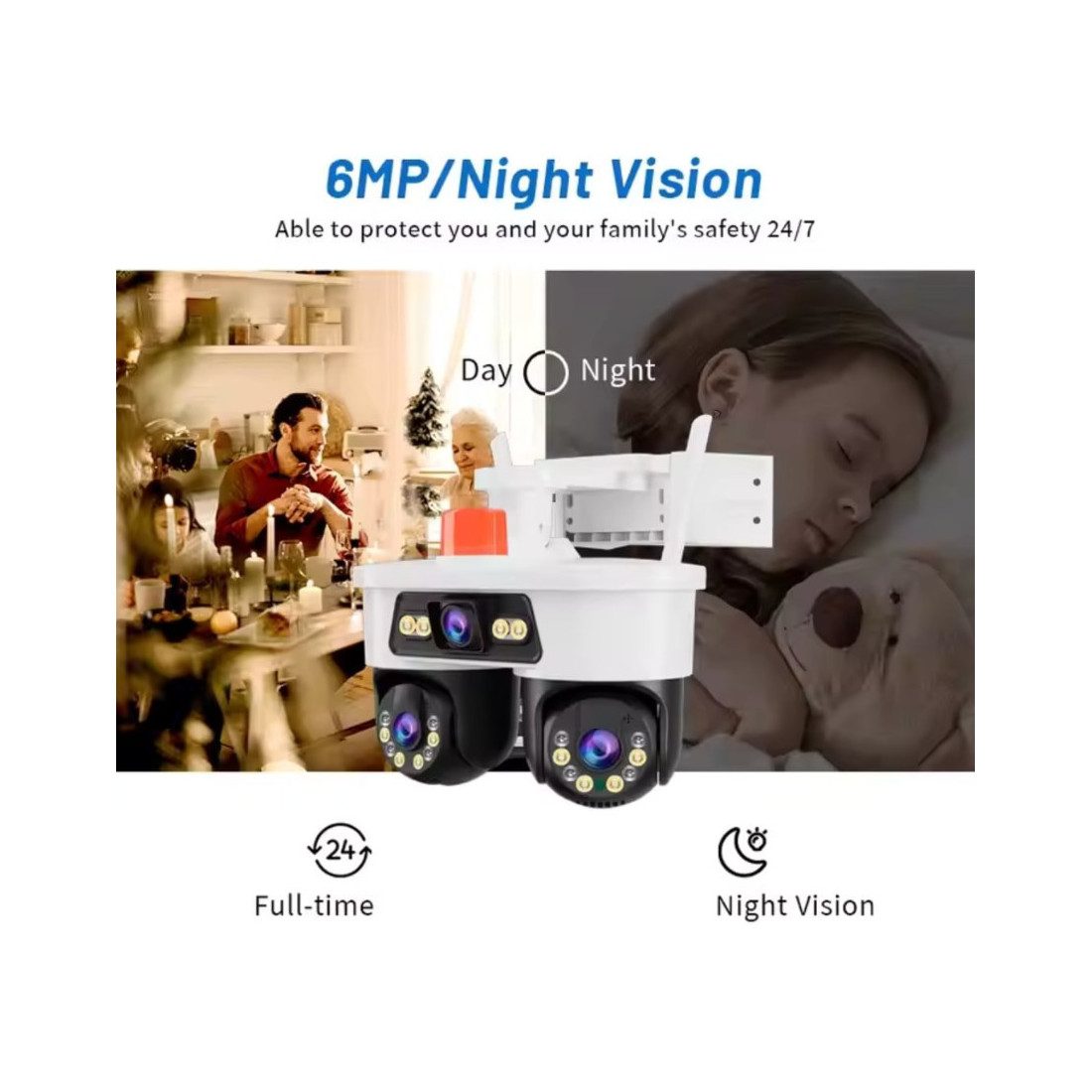 Camera Supraveghere Tripla WiFi JORTAN 8, 9MP, Triple Lens, Rotire 360°, Alarma, Vedere Nocturna Color, Ethernet, Waterproof
