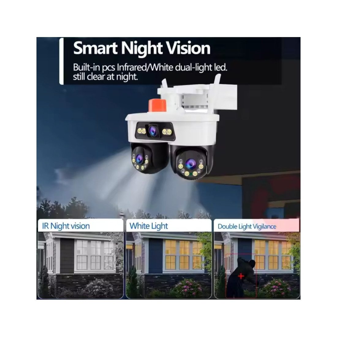 Camera Supraveghere Tripla WiFi JORTAN 8, 9MP, Triple Lens, Rotire 360°, Alarma, Vedere Nocturna Color, Ethernet, Waterproof