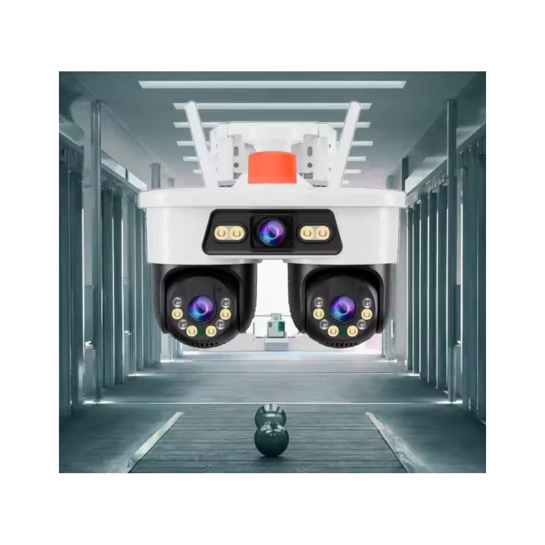 Camera Supraveghere Tripla WiFi JORTAN 8, 9MP, Triple Lens, Rotire 360°, Alarma, Vedere Nocturna Color, Ethernet, Waterproof