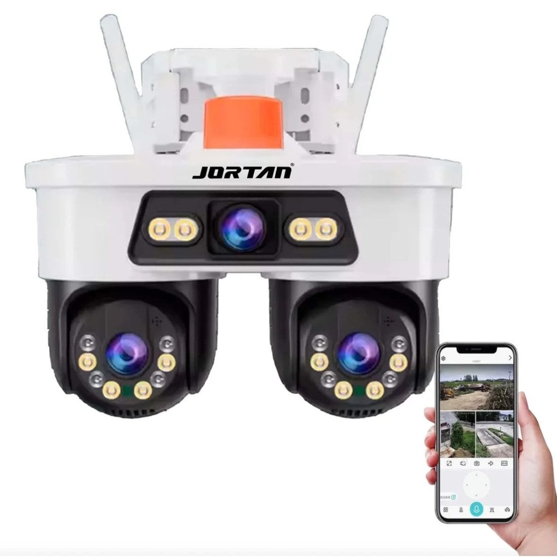 Camera Supraveghere Tripla WiFi JORTAN 8, 9MP, Triple Lens, Rotire 360°, Alarma, Vedere Nocturna Color, Ethernet, Waterproof
