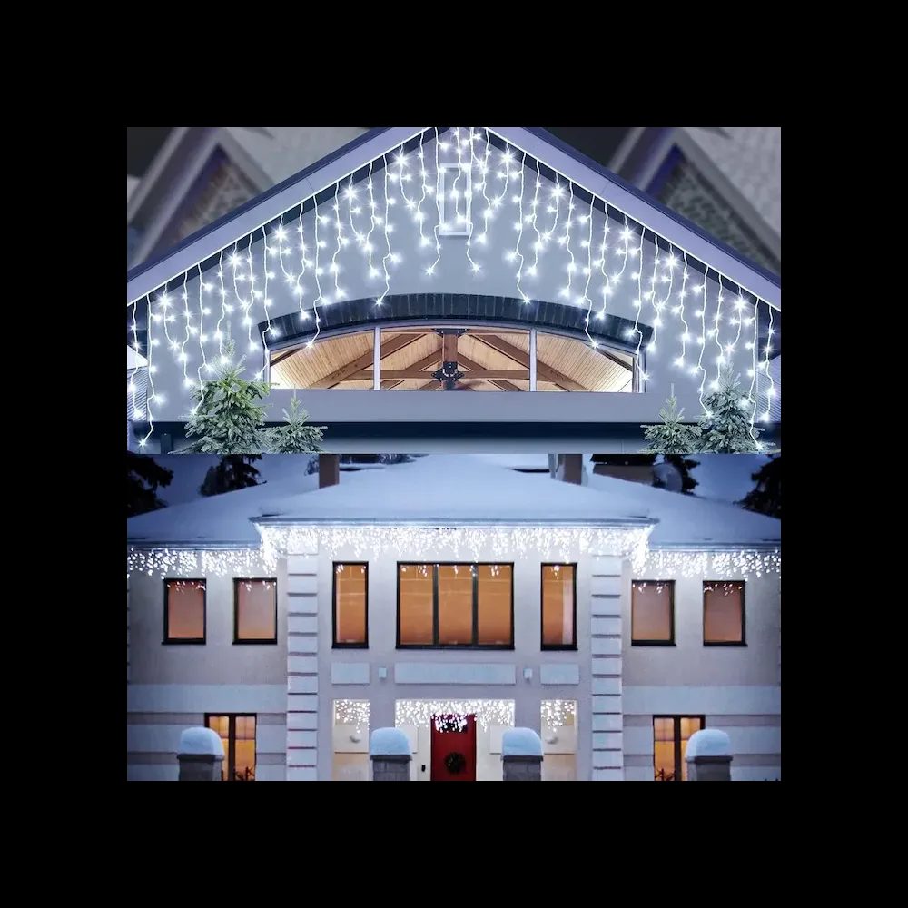 Pachet de 2  instalatii de 12m, interconectabile, 600 LED-uri tip turturi,  franjuri, Craciun, diverse culori, lungime 24m