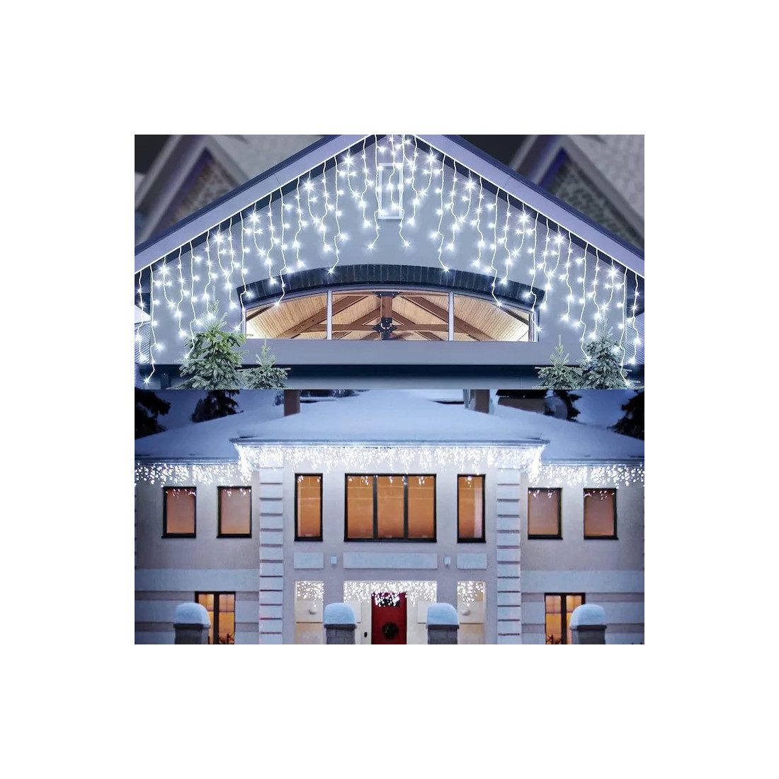 Pachet de 2  instalatii de 12m, interconectabile, 600 LED-uri tip turturi,  franjuri, Craciun, diverse culori, lungime 24m