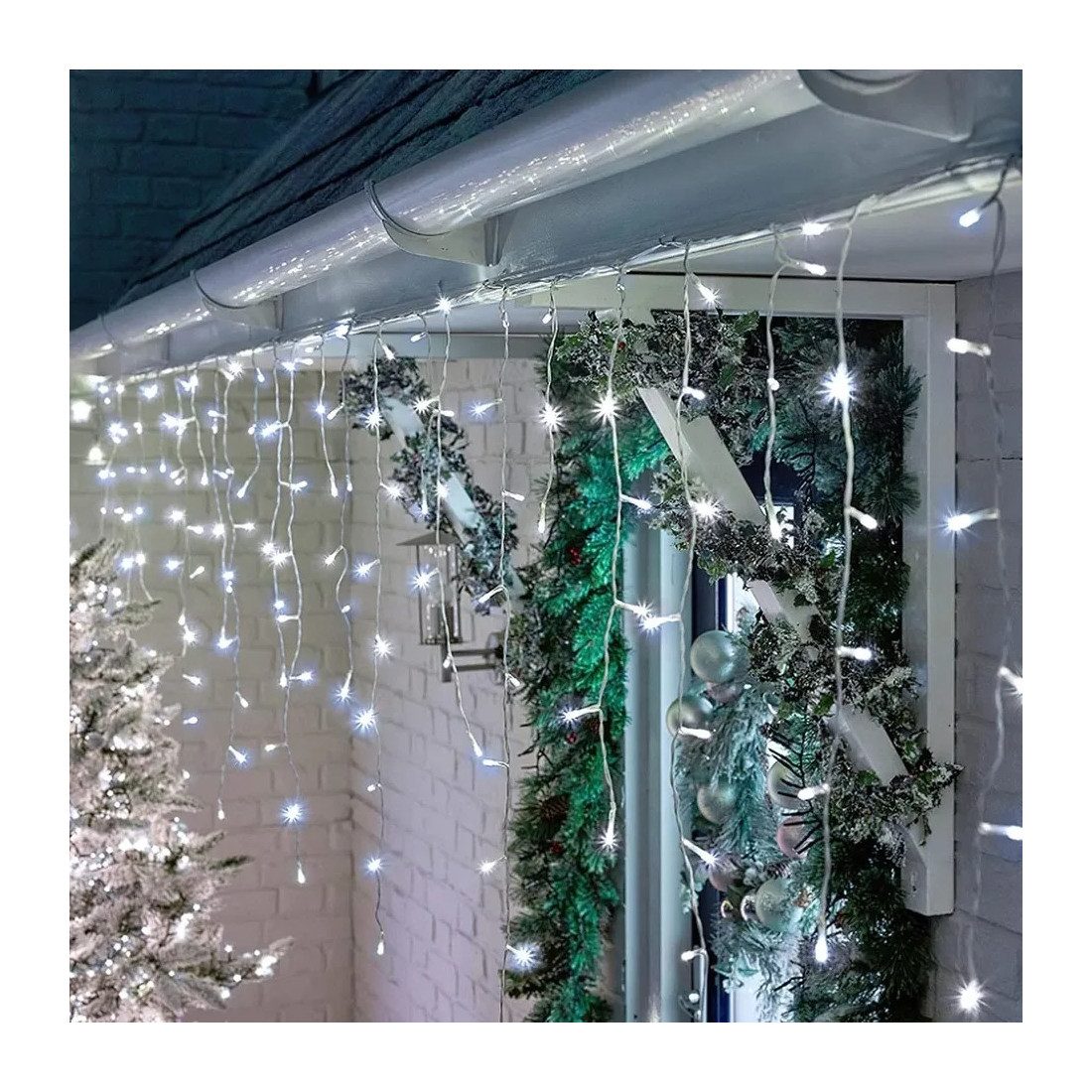 Pachet de 2  instalatii de 12m, interconectabile, 600 LED-uri tip turturi,  franjuri, Craciun, diverse culori, lungime 24m