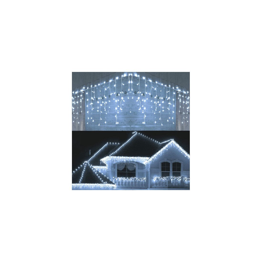 Pachet de 2  instalatii de 12m, interconectabile, 600 LED-uri tip turturi,  franjuri, Craciun, diverse culori, lungime 24m