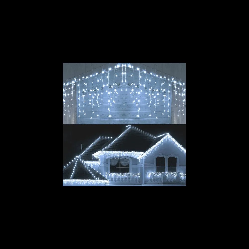 Pachet de 2 instalatii de 12m, interconectabile, 600 LED-uri tip turturi, franjuri, Craciun, diverse culori, lungime 24m