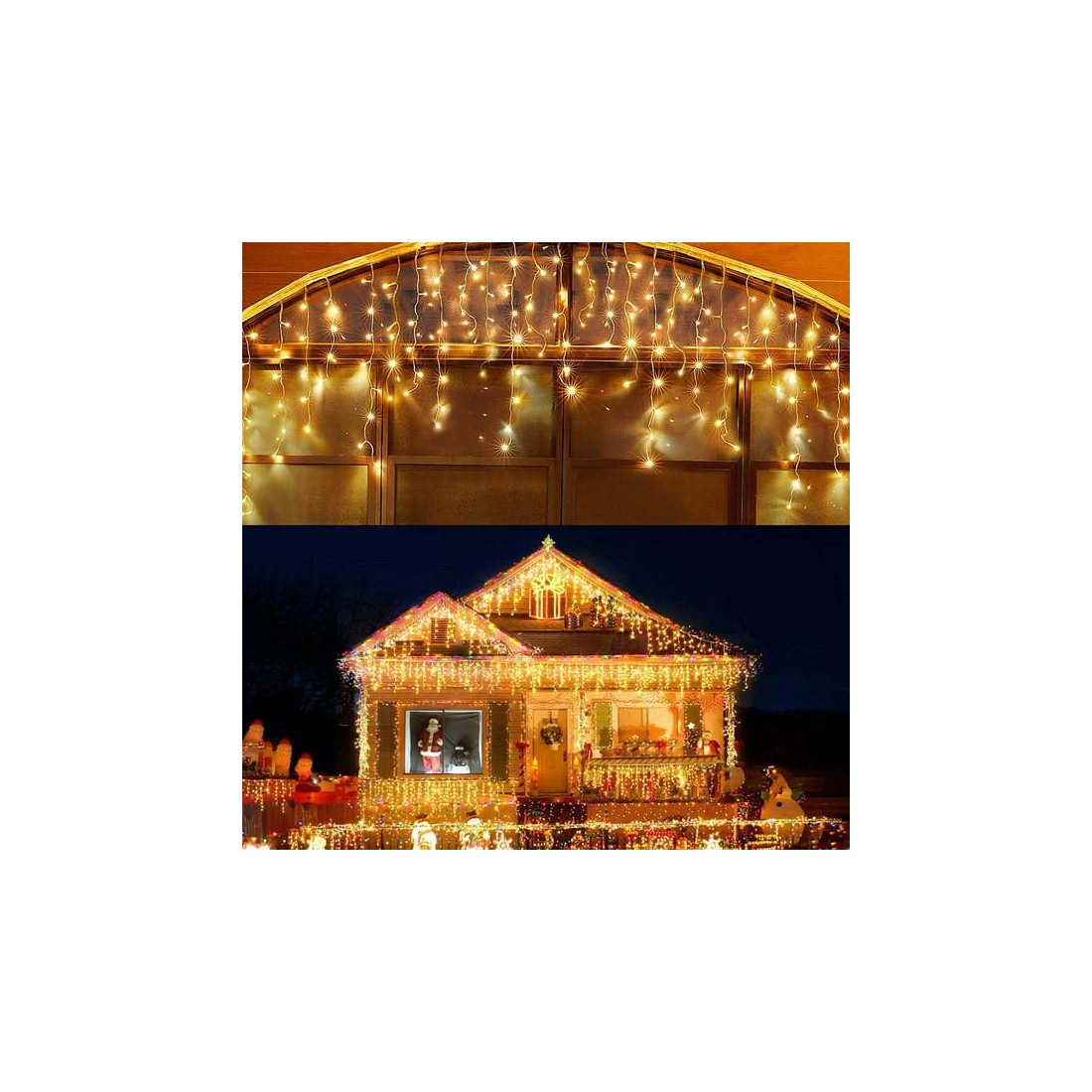 Pachet de 2  instalatii de 12m, interconectabile, 600 LED-uri tip turturi,  franjuri, Craciun, diverse culori, lungime 24m