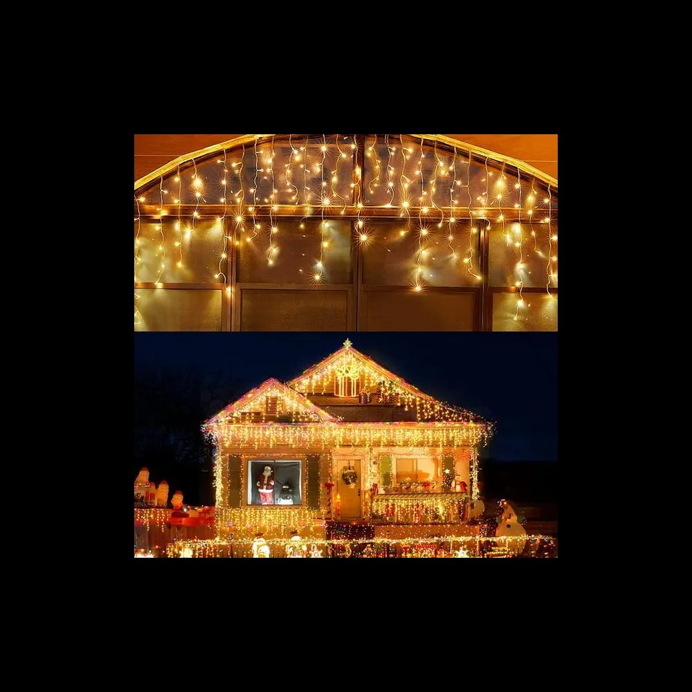 Pachet de 2 instalatii de 12m, interconectabile, 600 LED-uri tip turturi, franjuri, Craciun, diverse culori, lungime 24m