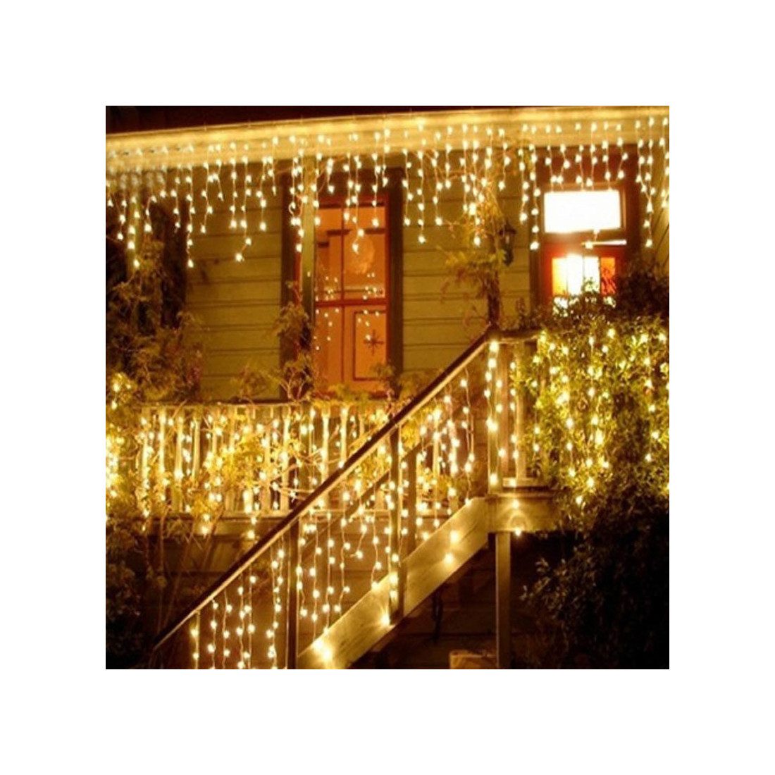 Pachet de 2  instalatii de 12m, interconectabile, 600 LED-uri tip turturi,  franjuri, Craciun, diverse culori, lungime 24m