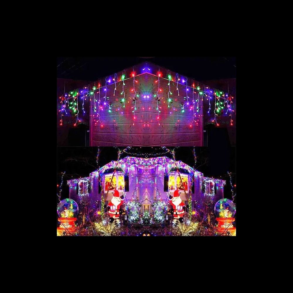 Pachet de 2 instalatii de 12m, interconectabile, 600 LED-uri tip turturi, franjuri, Craciun, diverse culori, lungime 24m