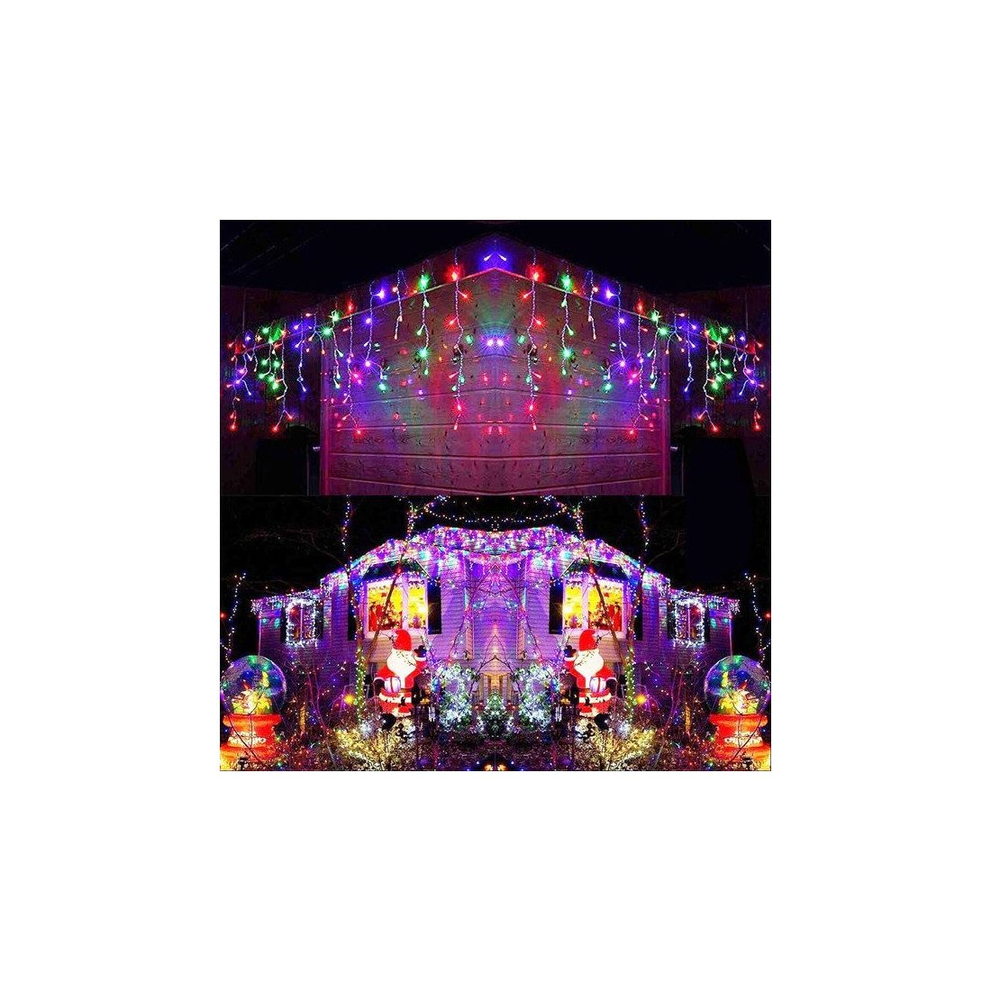 Pachet de 2  instalatii de 12m, interconectabile, 600 LED-uri tip turturi,  franjuri, Craciun, diverse culori, lungime 24m