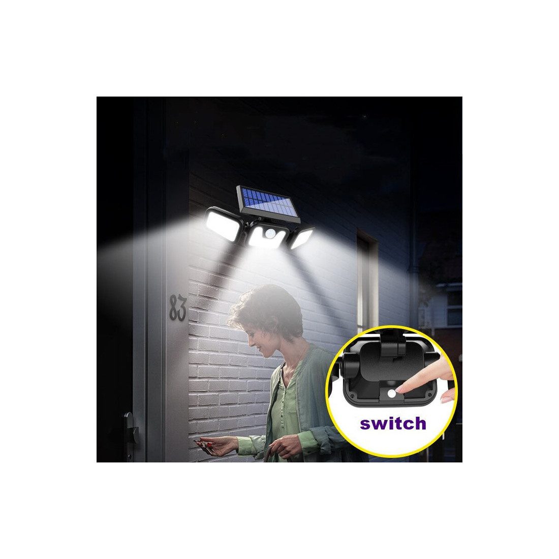 Lampa cu incarcare Solara 150W Leduri COB Senzor de Miscare Prindere pe Perete