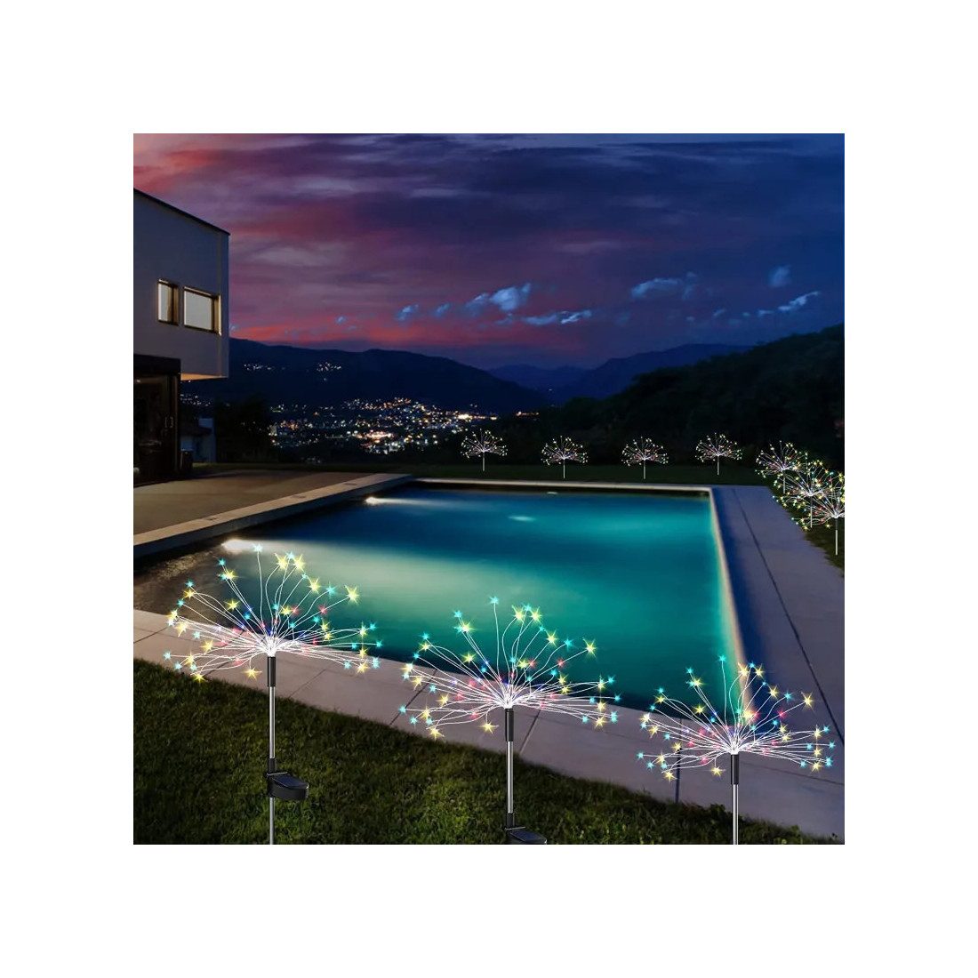Set 2 x Lampa Solara Artificii cu Suport Metalic, Diverse culori