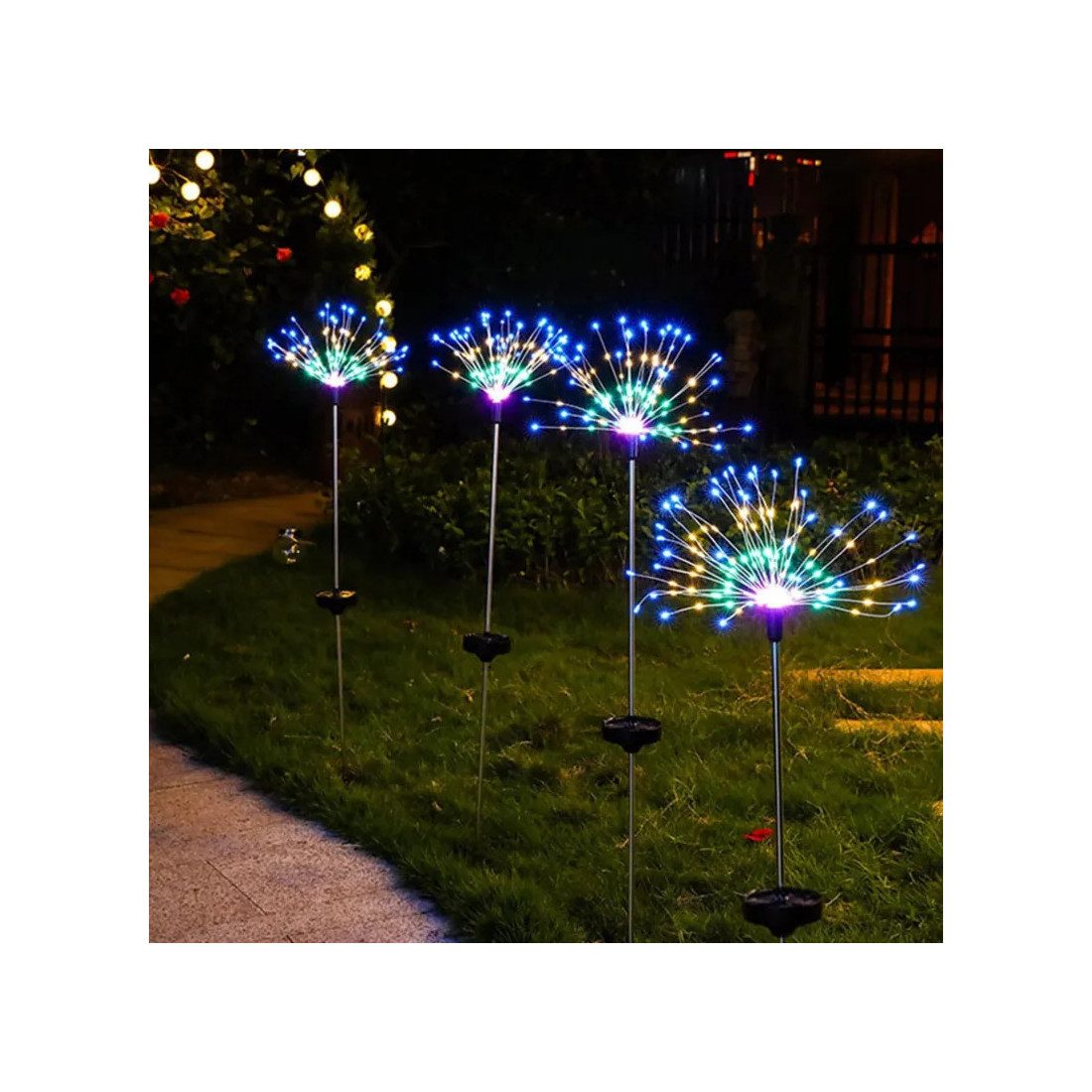 Set 2 x Lampa Solara Artificii cu Suport Metalic, Diverse culori