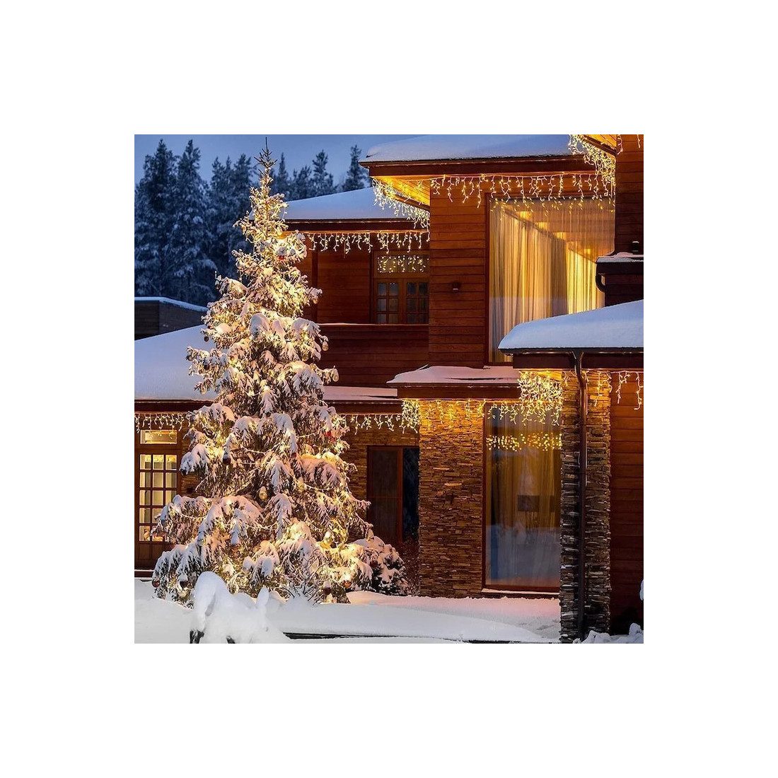 Pachet de instalatii 30m cu flash, 2x15m, 600 LED-uri, exterior, tip franjuri/ turturi ,fir alb, interconectabila