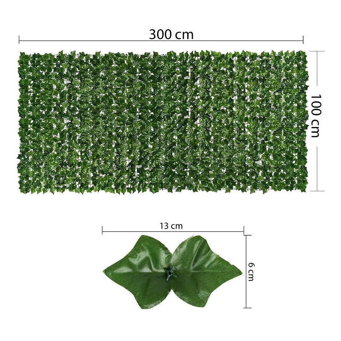 Gard artificial verde cu frunze, 300x100cm