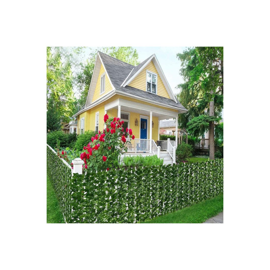 Gard artificial verde cu frunze, 300x100cm