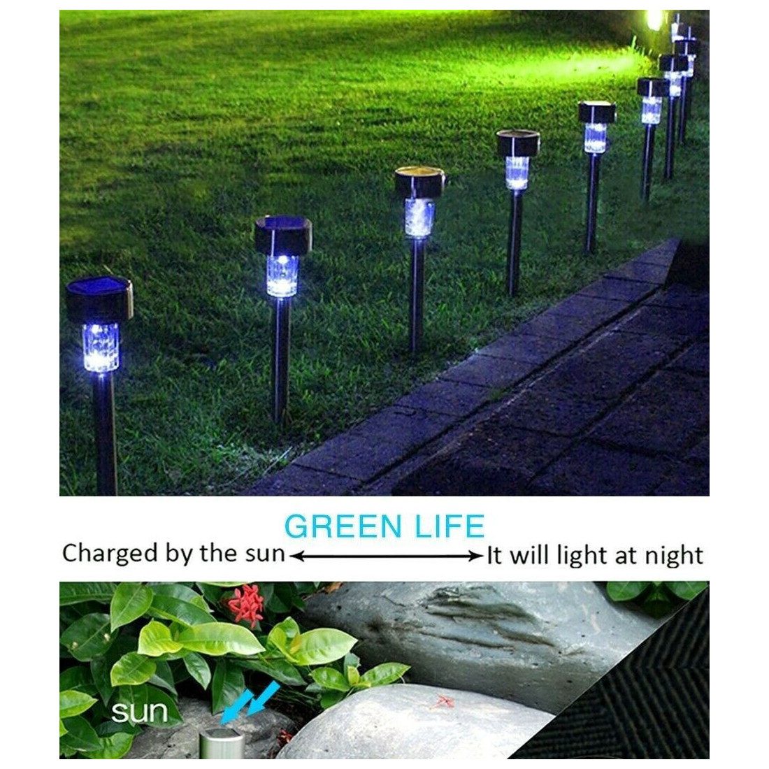Set 10x Lampa solara gradina, LED , exterior, IP 44, H 30 cm