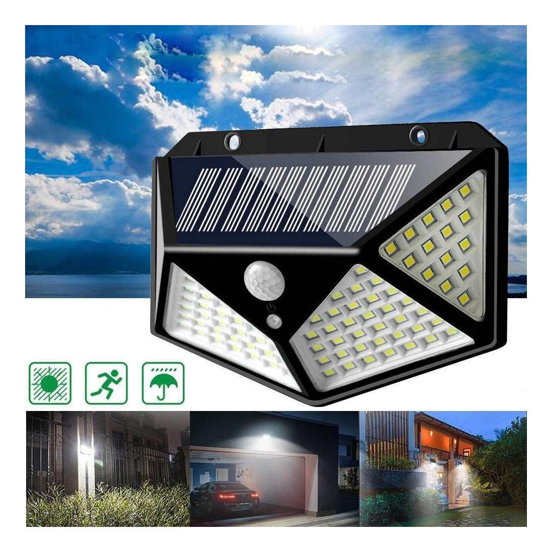 Set 10 x Lampa 100 LED cu panou solar, senzor de miscare 3 moduri de iluminare