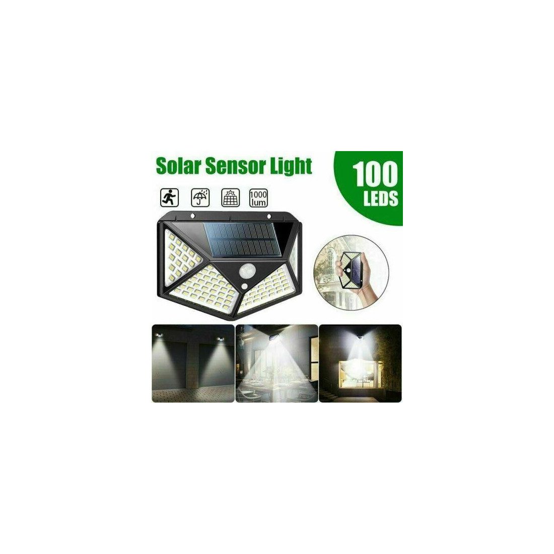 Set 10 x Lampa 100 LED cu panou solar, senzor de miscare 3 moduri de iluminare