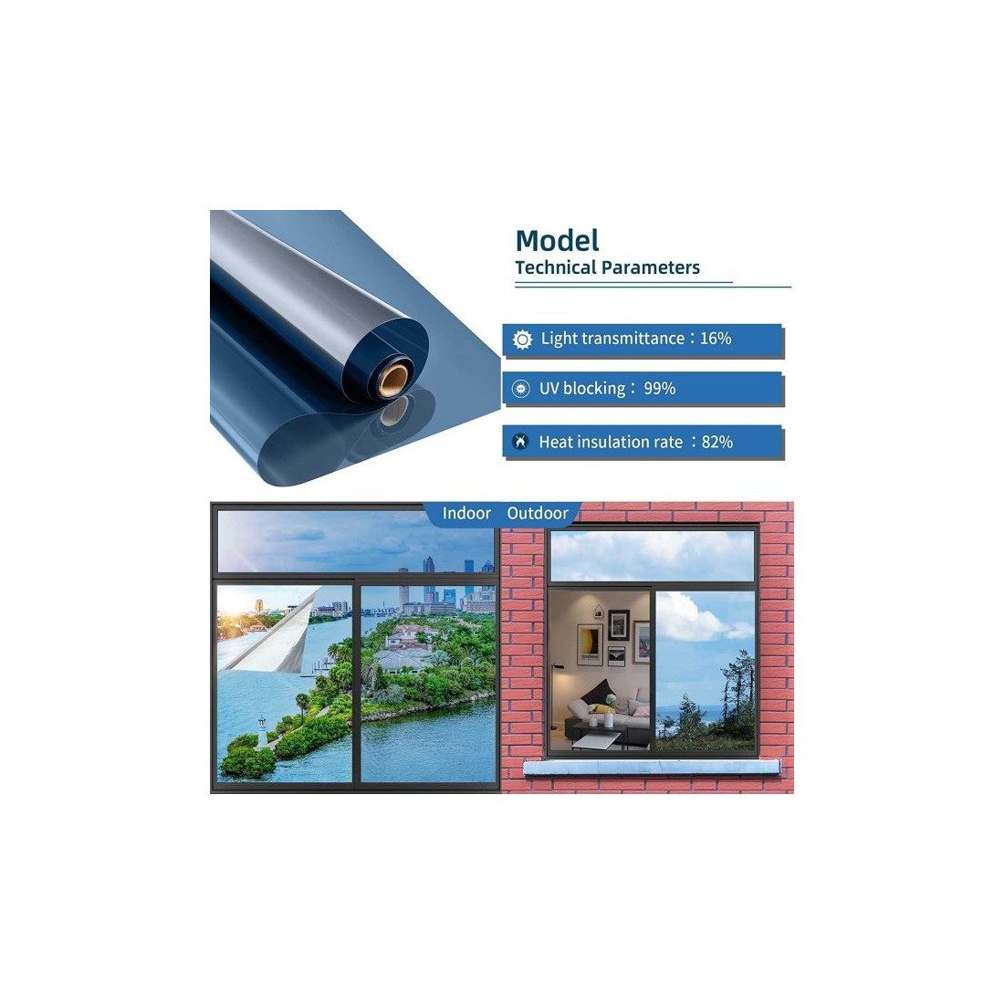 Folie protectie solara pentru geamuri interioare, cu efect de oglinda, UV, 60x300cm