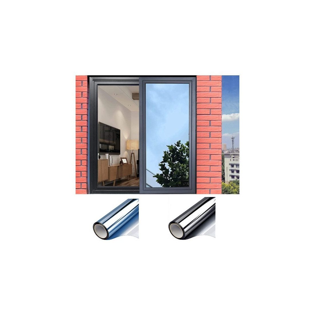 Folie protectie solara pentru geamuri interioare, cu efect de oglinda, UV, 60x300cm