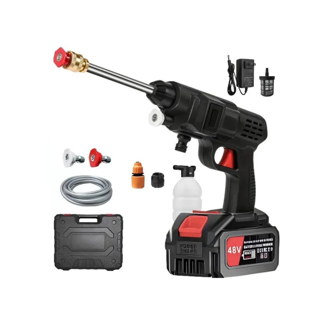 Pistol de spalat cu presiune, 8L/min, cu acumulator de 48Vf, trusa plastic