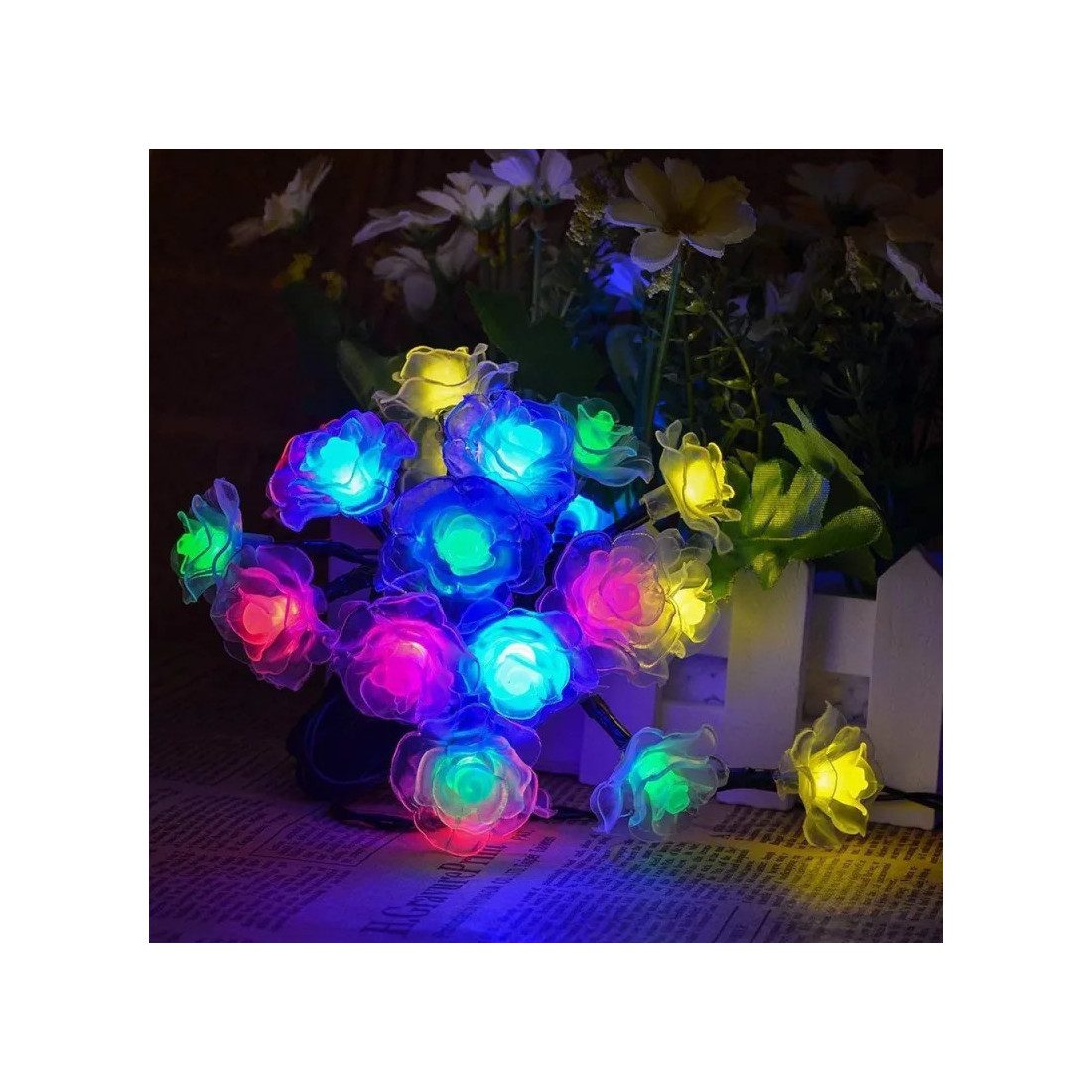 Instalatie solara 50 LED trandafiri, multicolor