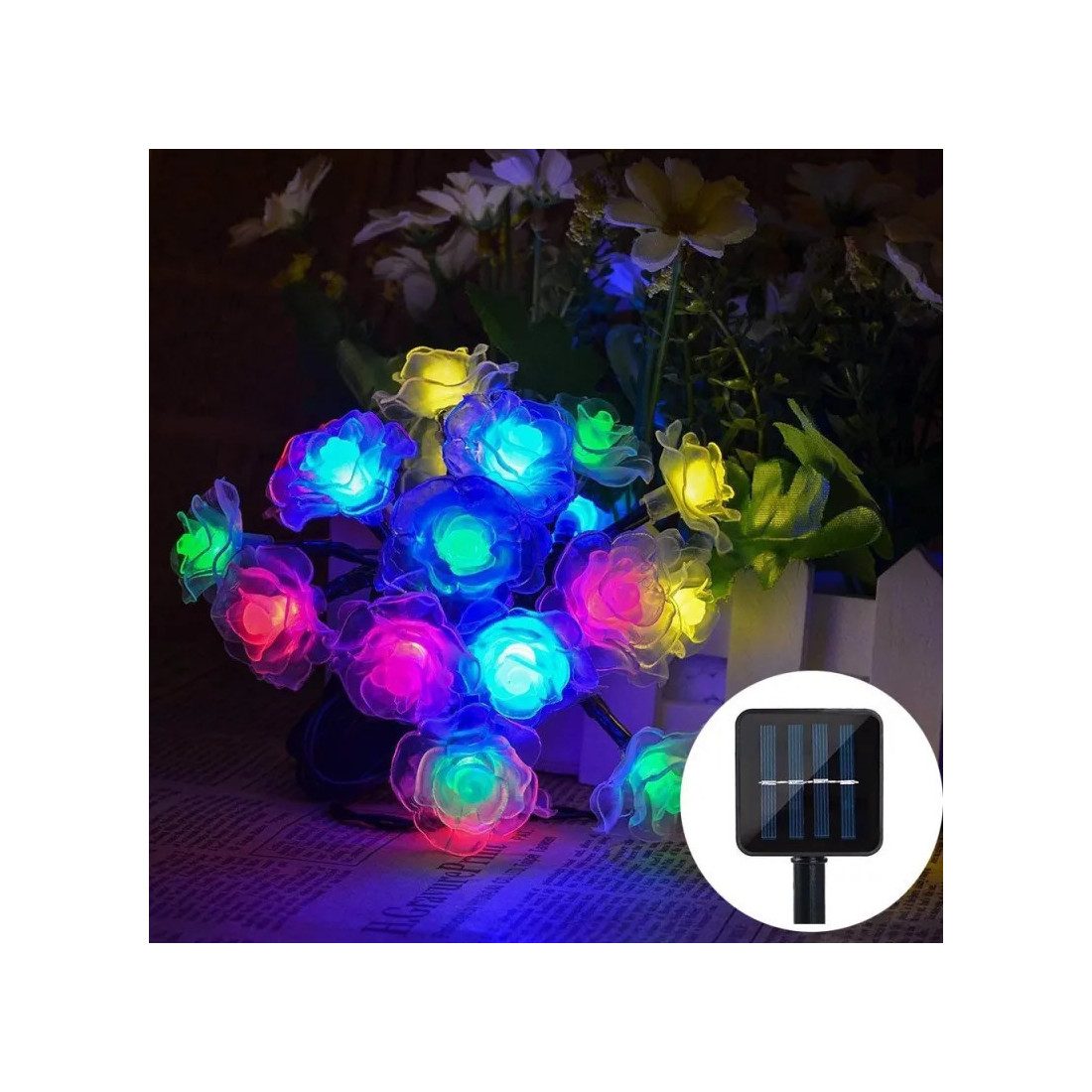 Instalatie solara 50 LED trandafiri, multicolor