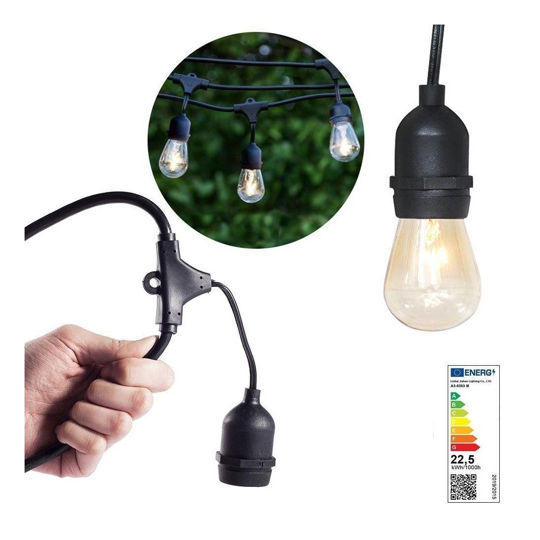 Ghirlanda Luminoasa, 10 Metri cu 10 Becuri, interconectabila, 2 filamente pe bec, 220V