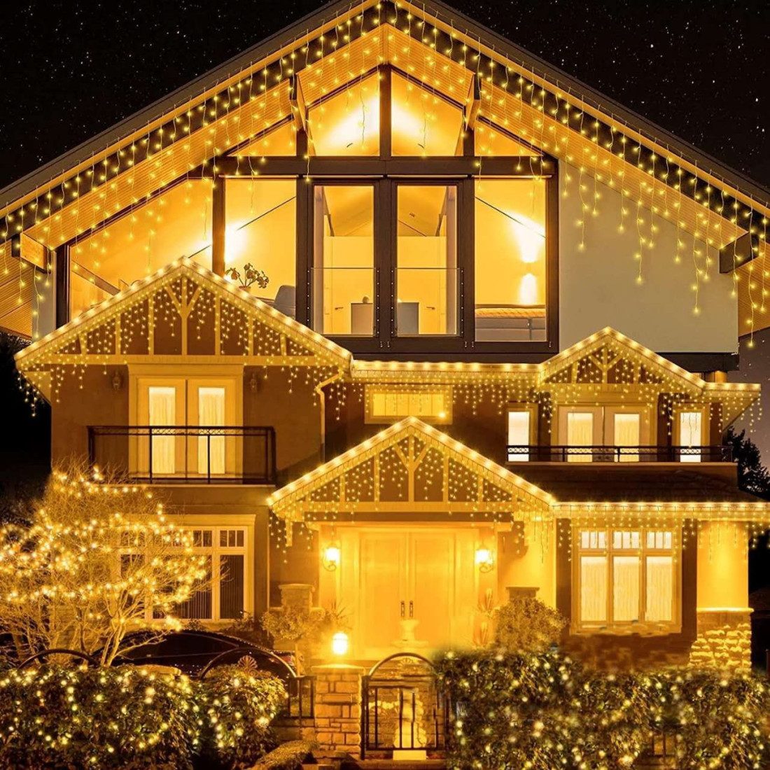 Instalatie premium tip franjuri/turturi cu flash, 23.5m, 500led-uri, exterior, fir alb gros, interconectabila