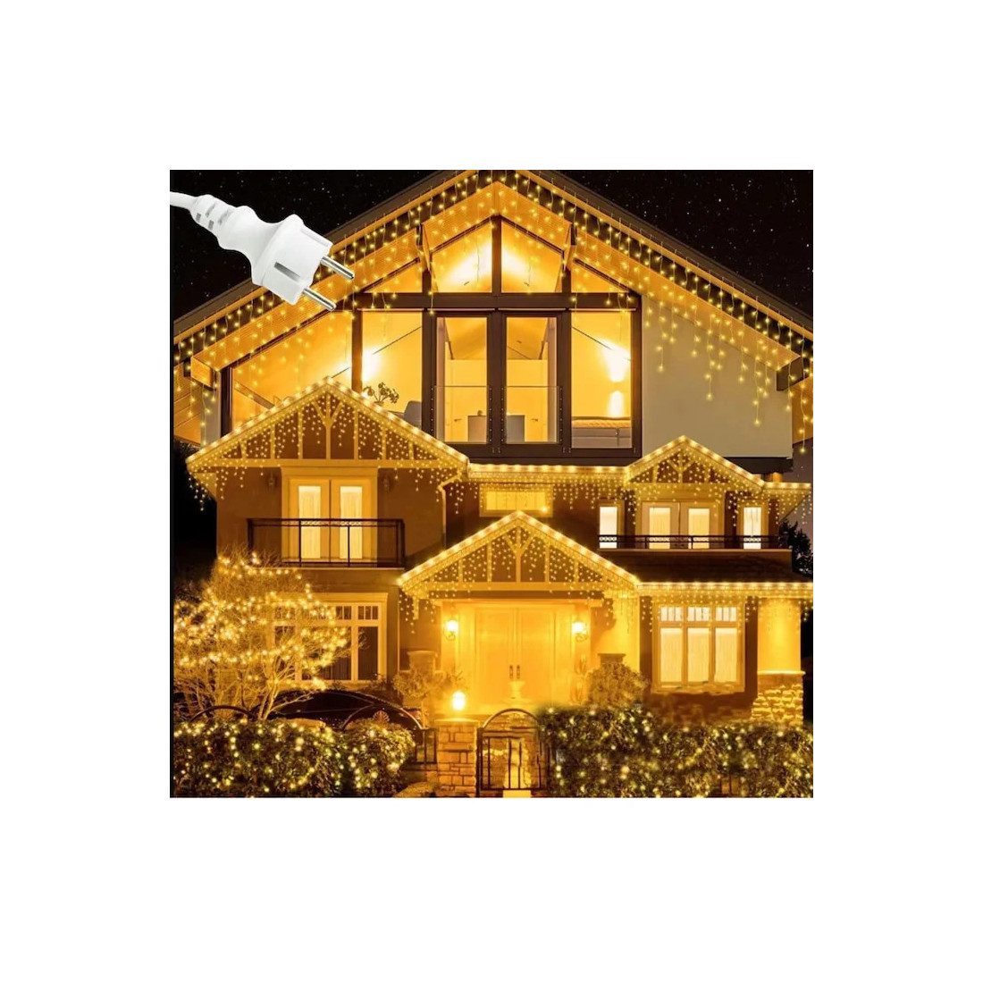 Instalatie premium tip franjuri/turturi cu flash, 23.5m, 500led-uri, exterior, fir alb gros, interconectabila