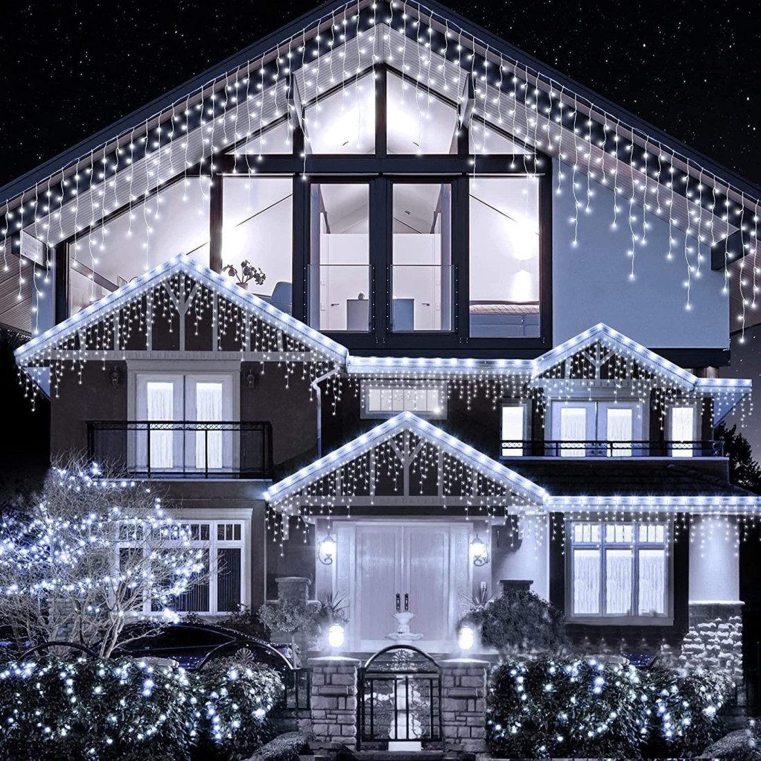Instalatie premium tip franjuri/turturi cu flash, 23.5m, 500led-uri, exterior, fir alb gros, interconectabila