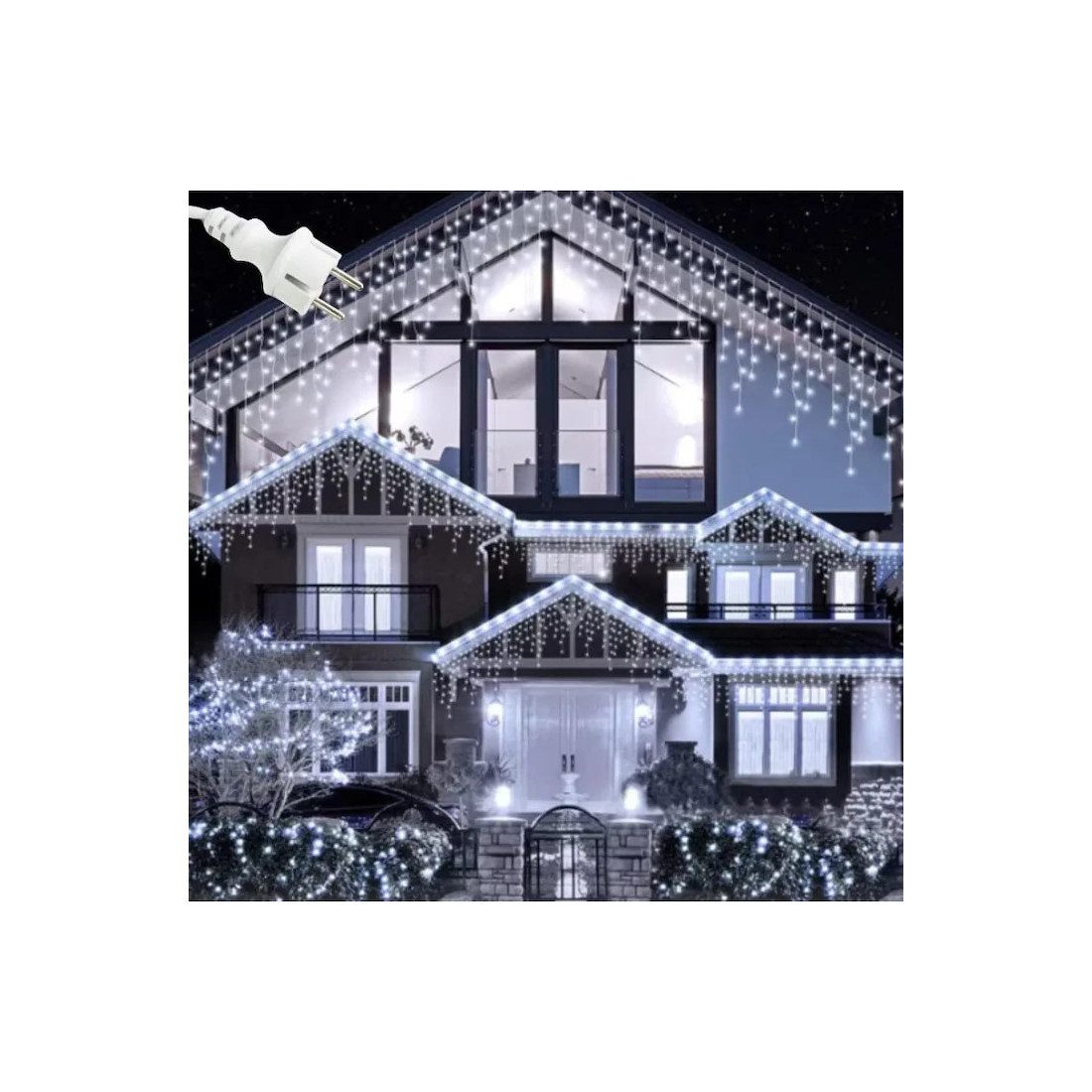 Instalatie premium tip franjuri/turturi cu flash, 23.5m, 500led-uri, exterior, fir alb gros, interconectabila