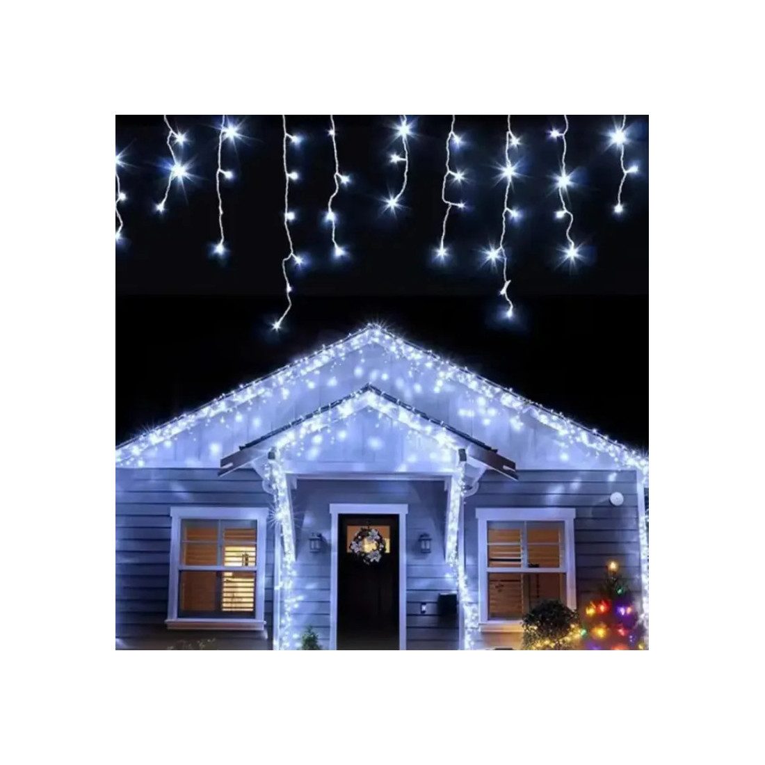 Instalatie premium tip franjuri/turturi cu flash, 23.5m, 500led-uri, exterior, fir alb gros, interconectabila