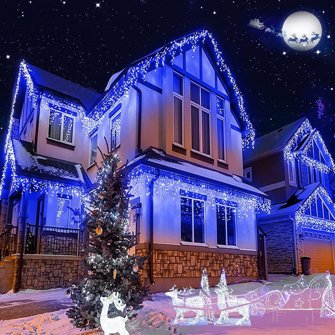 Instalatie premium tip franjuri/turturi cu flash, 23.5m, 500led-uri, exterior, fir alb gros, interconectabila