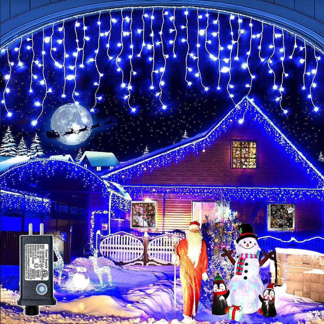 Instalatie premium tip franjuri/turturi cu flash, 23.5m, 500led-uri, exterior, fir alb gros, interconectabila