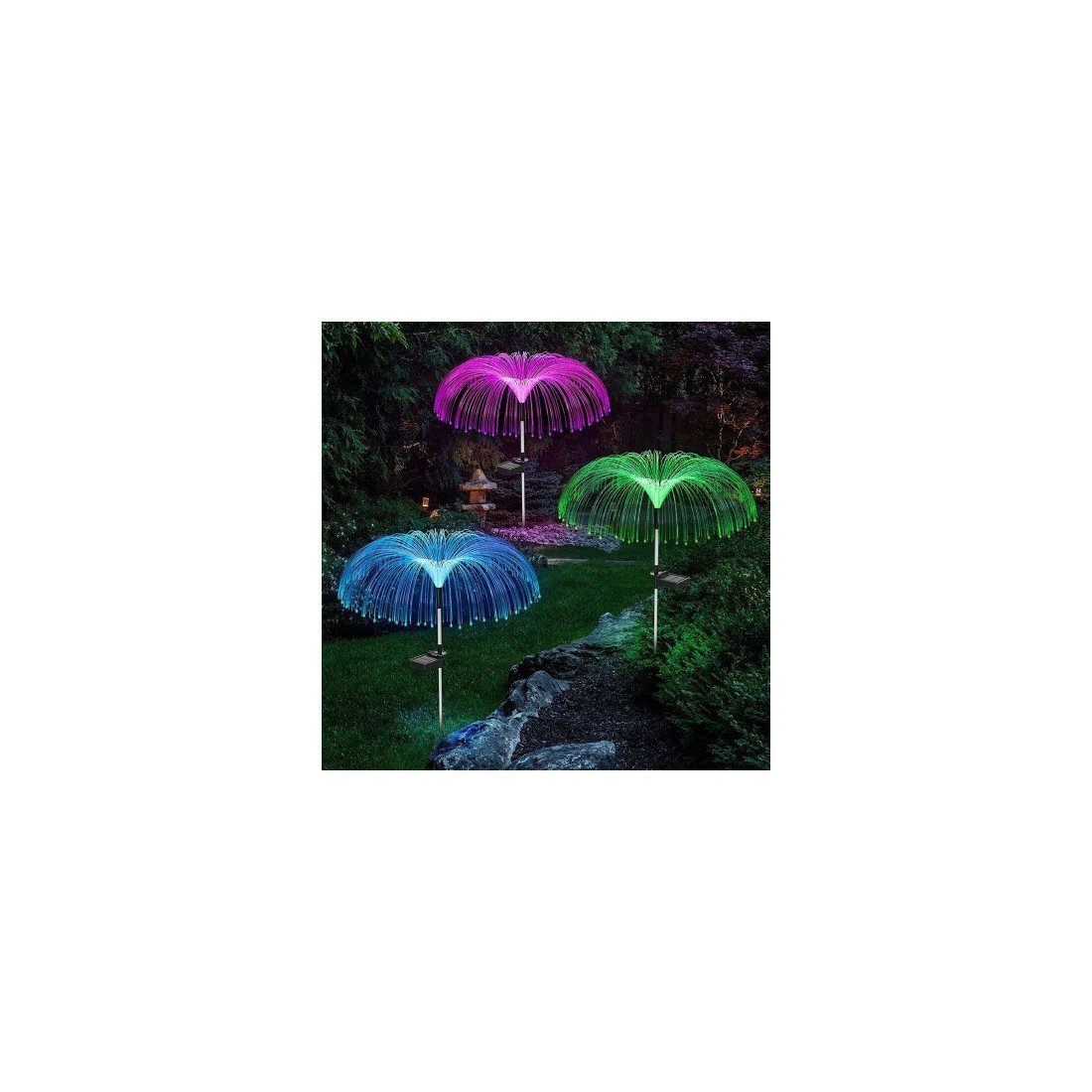 Set 4 x Lampa solara tip meduza cu fibra optica LED RGB