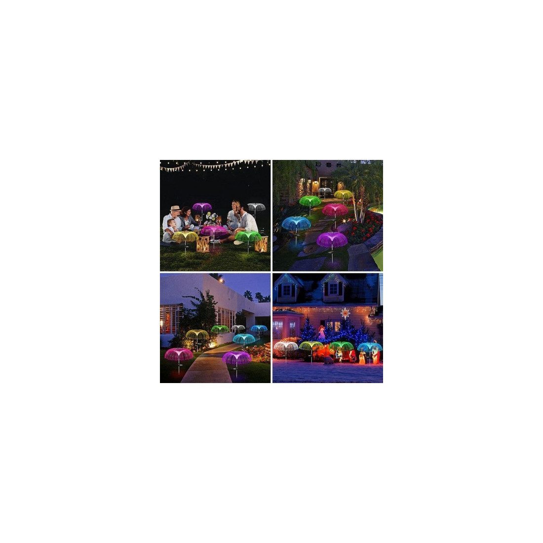 Set 4 x Lampa solara tip meduza cu fibra optica LED RGB