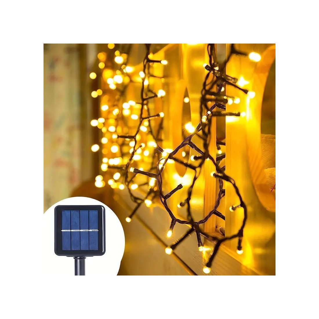 Instalatie solara 300 LED cu panou solar si controler, lungime 30 metri, alb cald