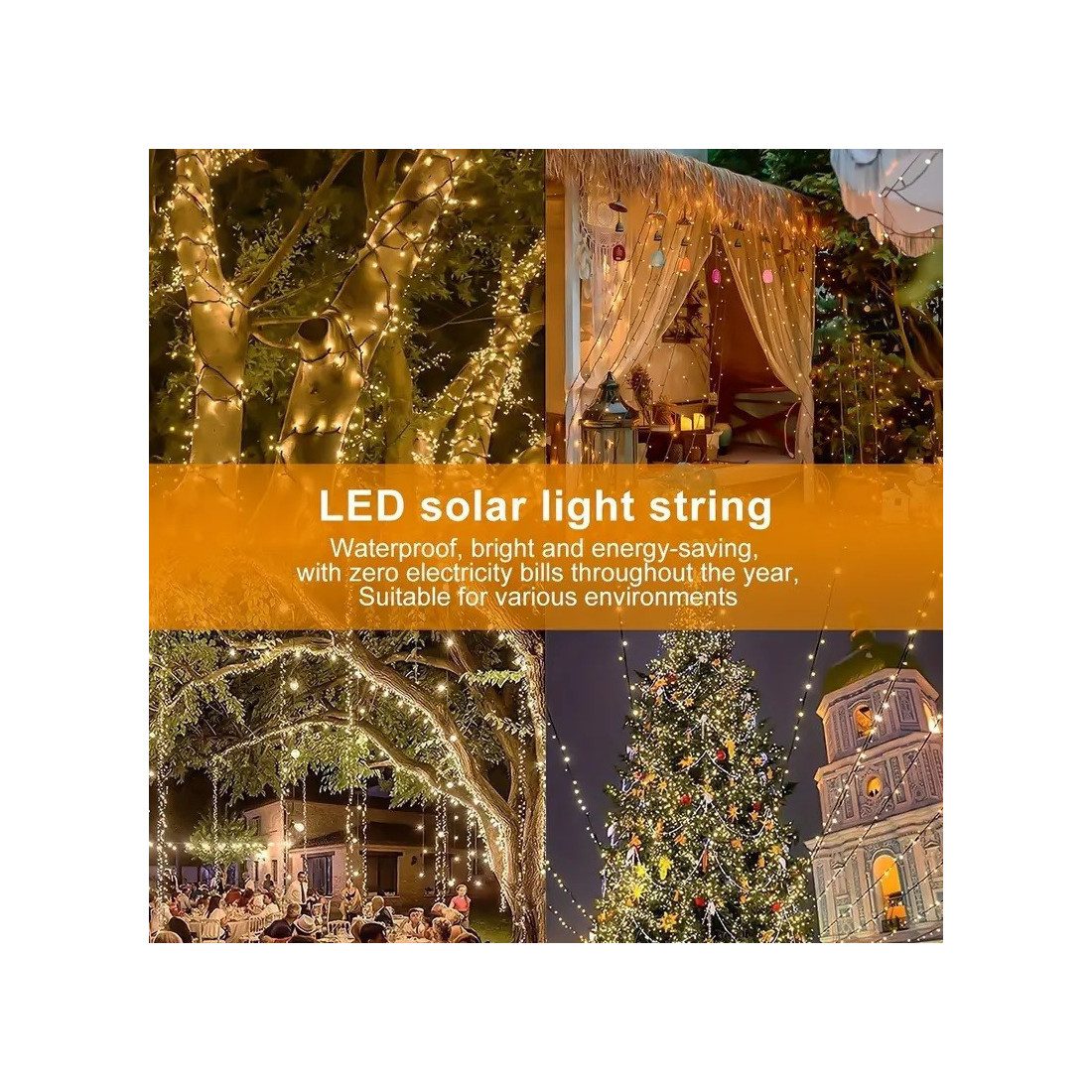 Instalatie solara 300 LED cu panou solar si controler, lungime 30 metri, alb cald