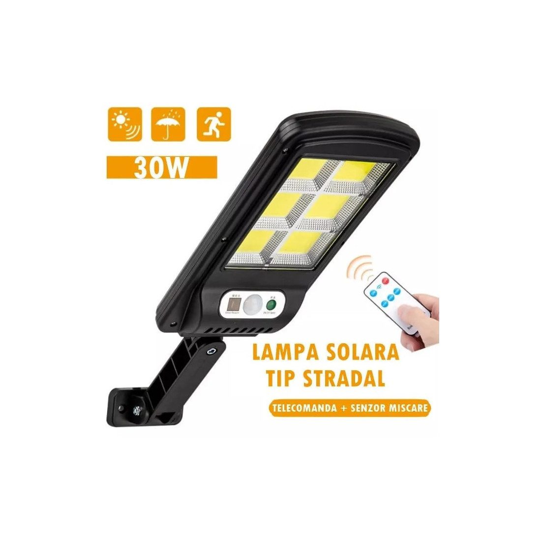 Set 10 x  Lampa solara 8 celule, cu incarcare solara, 100W, 160 LED-uri COB, telecomanda