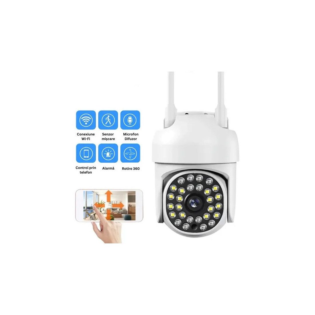 Set 2  Camere de Supraveghere IP 360° WiFi Jortan JT-8161QJ, Vizualizare Live pe Telefon, Viziune Nocturnă, Carduri 32GB Incluse