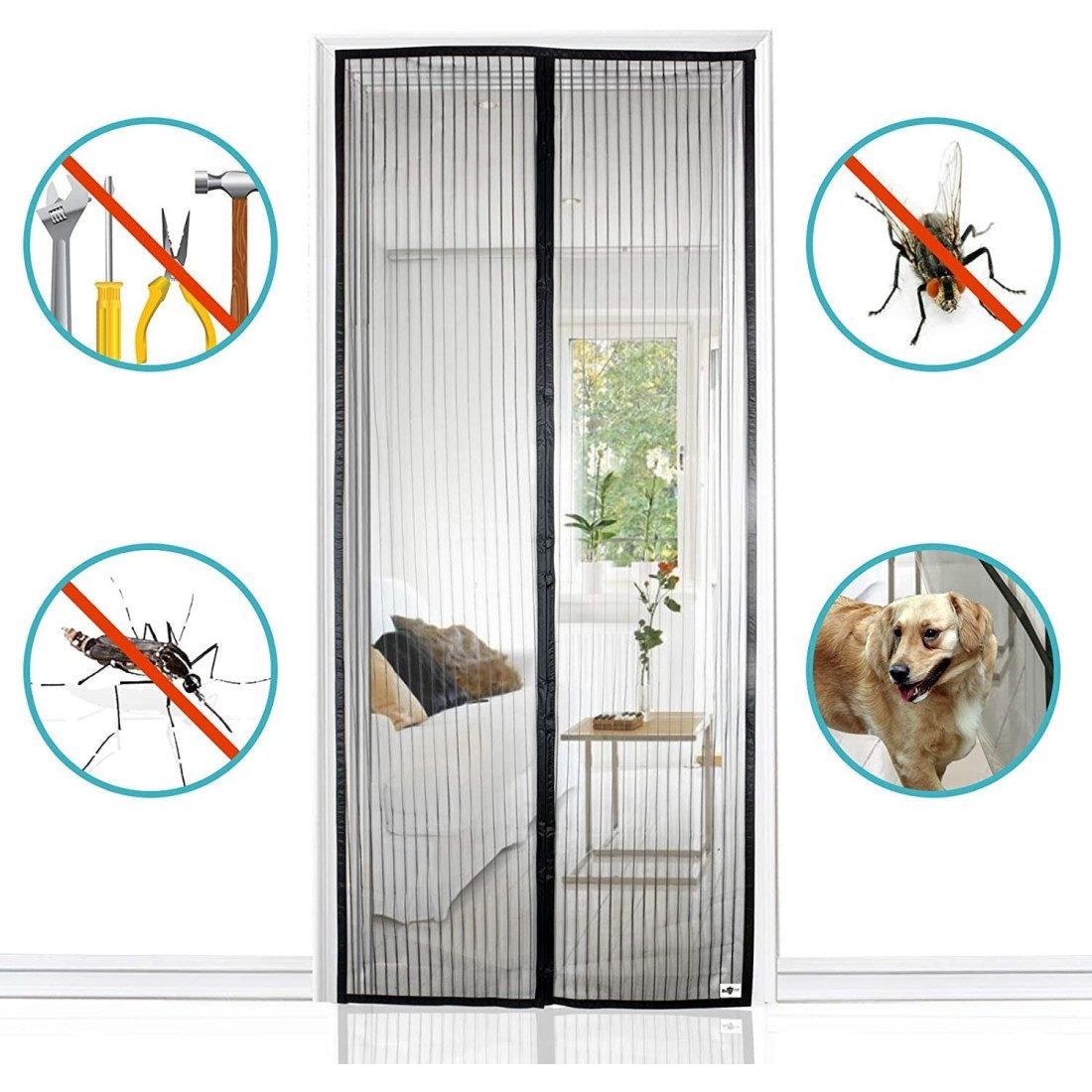 Set 3 Perdele Magnetice Antiinsecte, 210x100 cm, Închidere Automată, Montaj fără Scule