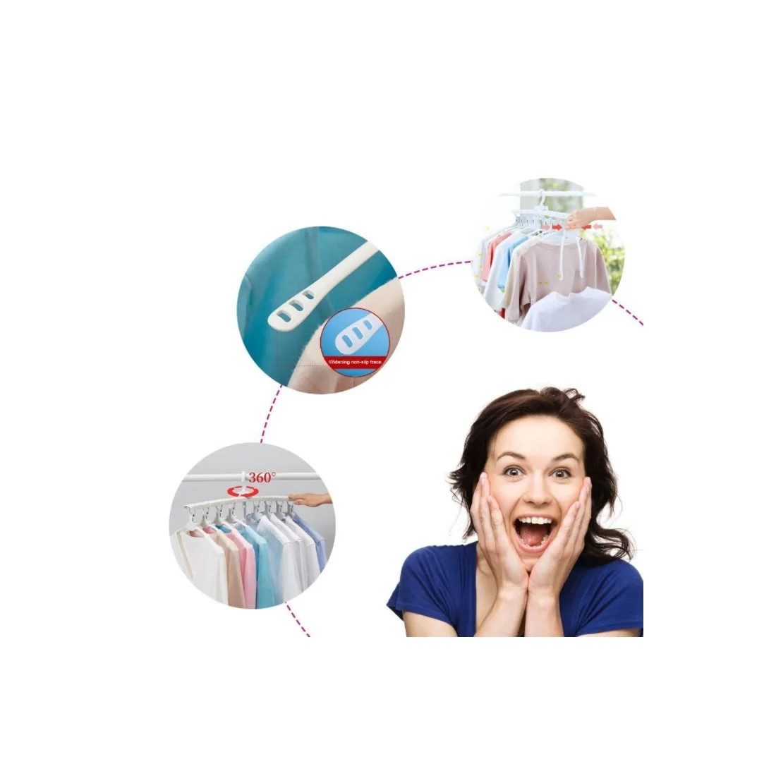 Umeraș Organizator Haine 8 în 1, Pliabil, Rotire 360°, Capacitate 15 kg, Alb