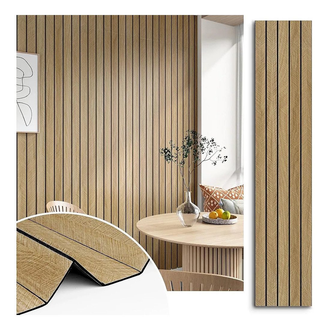  Set 5 x Tapet decorativ autoadeziv, aspect lemn vertical, 30x60cm, model 3D modern, pentru perete interior, imitatie riflaj