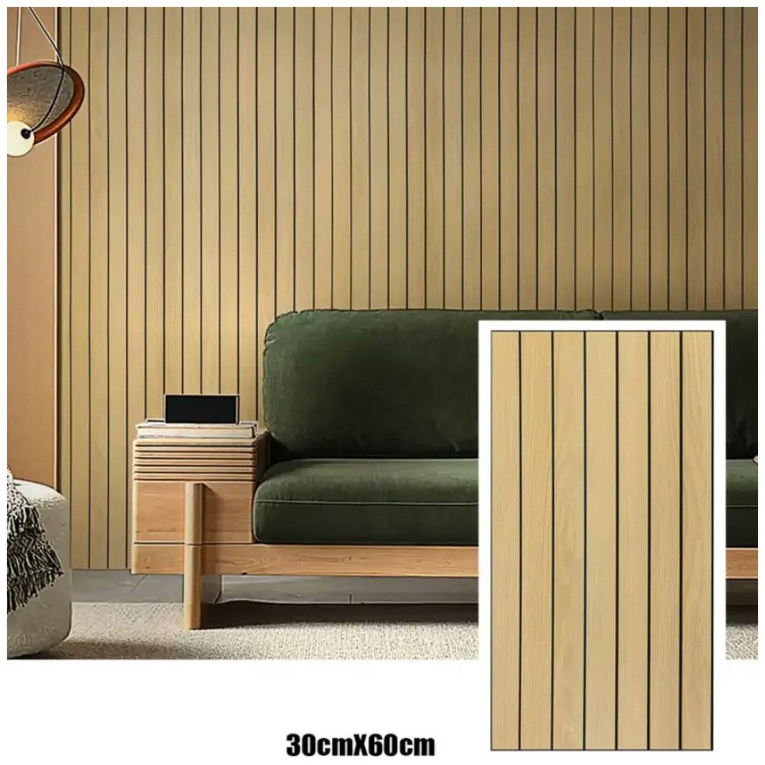  Set 5 x Tapet decorativ autoadeziv, aspect lemn vertical, 30x60cm, model 3D modern, pentru perete interior, imitatie riflaj
