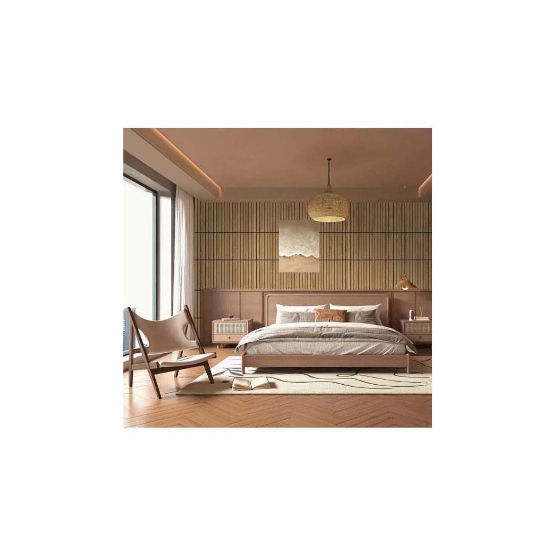  Set 5 x Tapet decorativ autoadeziv, aspect lemn vertical, 30x60cm, model 3D modern, pentru perete interior, imitatie riflaj