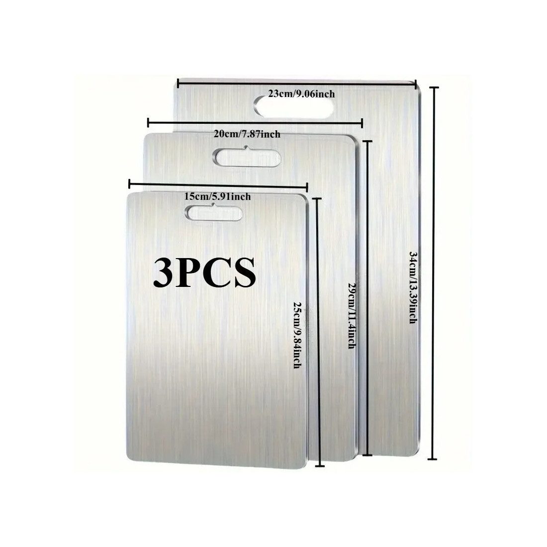 Set 3 tocătoare din inox, impermeabile, cu utilizare pe ambele fețe – 34×23 / 30×20 / 24×15 cm