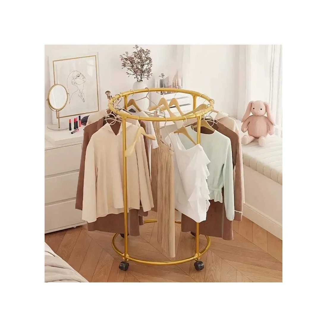 Suport haine rotund inox cu roți, 40 kg