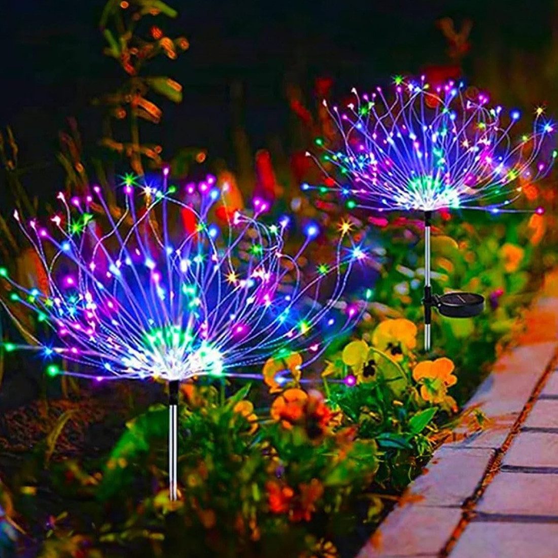 Set 2 x Lampa Solara Artificii cu Suport Metalic, multicolor, 120 LED